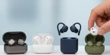 Four top wireless earbuds from 2026 displayed for review, showcasing design and technology.