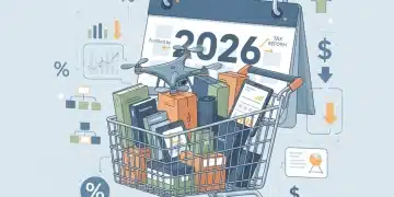 Illustration of online shopping cart with 2026 calendar and dollar signs representing US sales tax changes