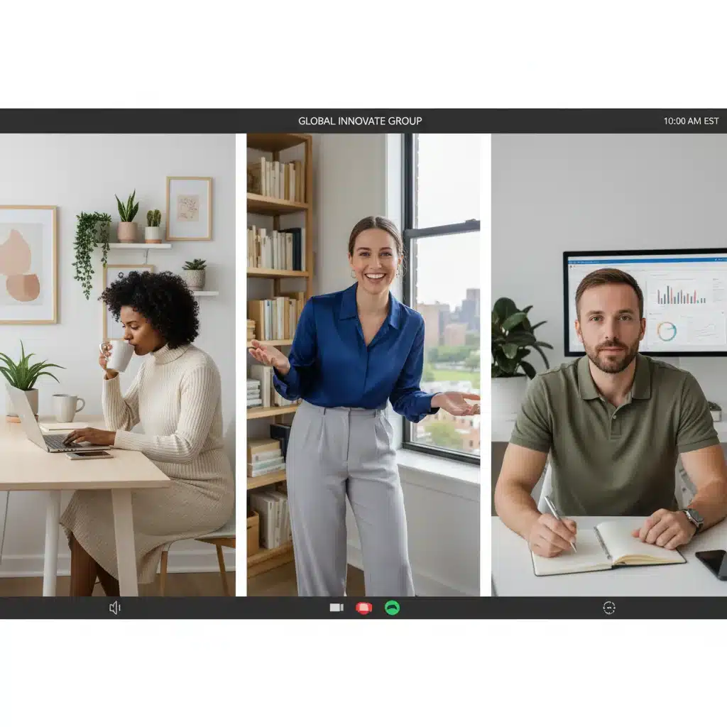 Diverse group in video conference call wearing smart casual attire