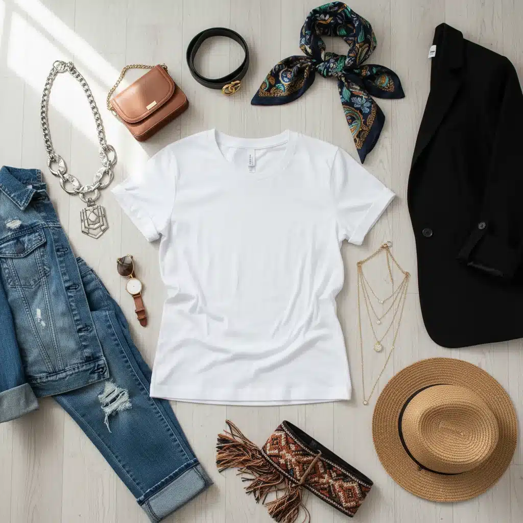 Versatile styling options for a classic white t-shirt