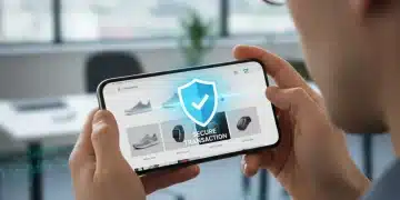 Digital shield protecting online shopping cart on smartphone screen