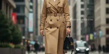 Woman wearing durable trench coat and leather boots, symbolizing smart fashion investment