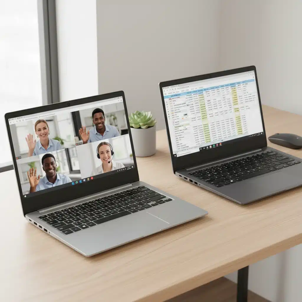 Two budget laptops open, showcasing multitasking and connectivity