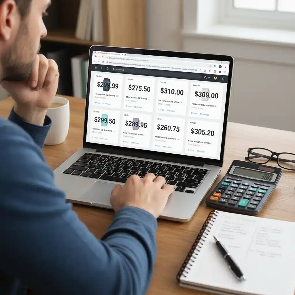 Person comparing prices on multiple browser tabs for smart shopping