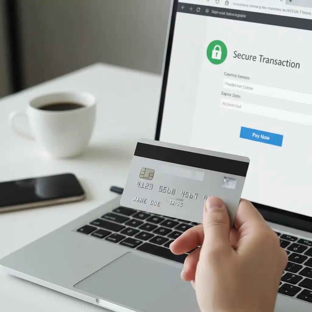 Secure credit card transaction with padlock icon online