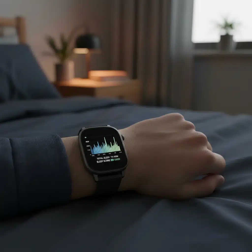 Smartwatch displaying detailed sleep tracking data.