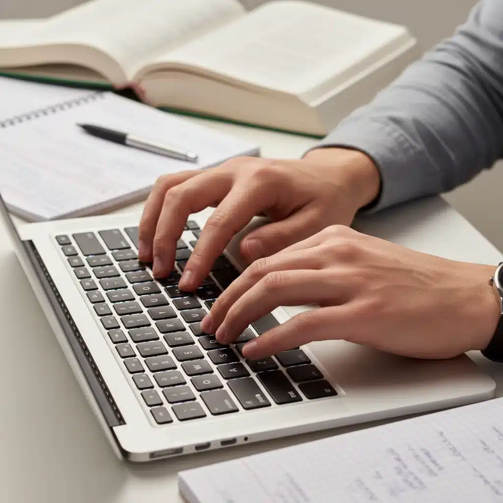 Student typing on a budget laptop keyboard during study