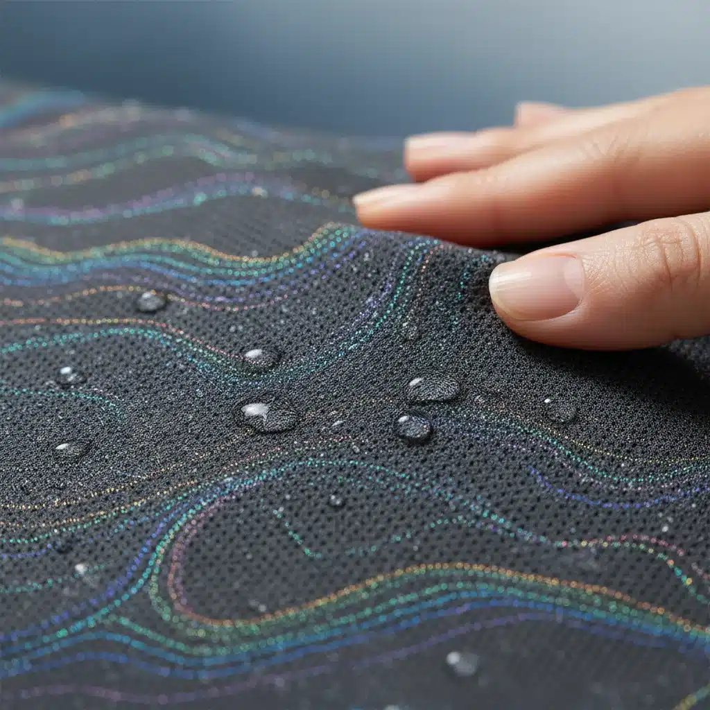 Close-up of innovative sustainable athleisure fabric with advanced moisture-wicking technology.
